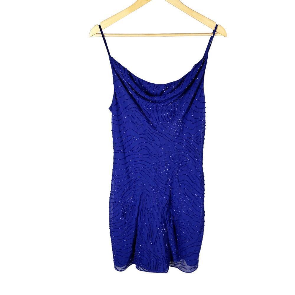 Rat & Boa Belina Sequined Low Cut Back Slip Mini Dress Size Large Blue